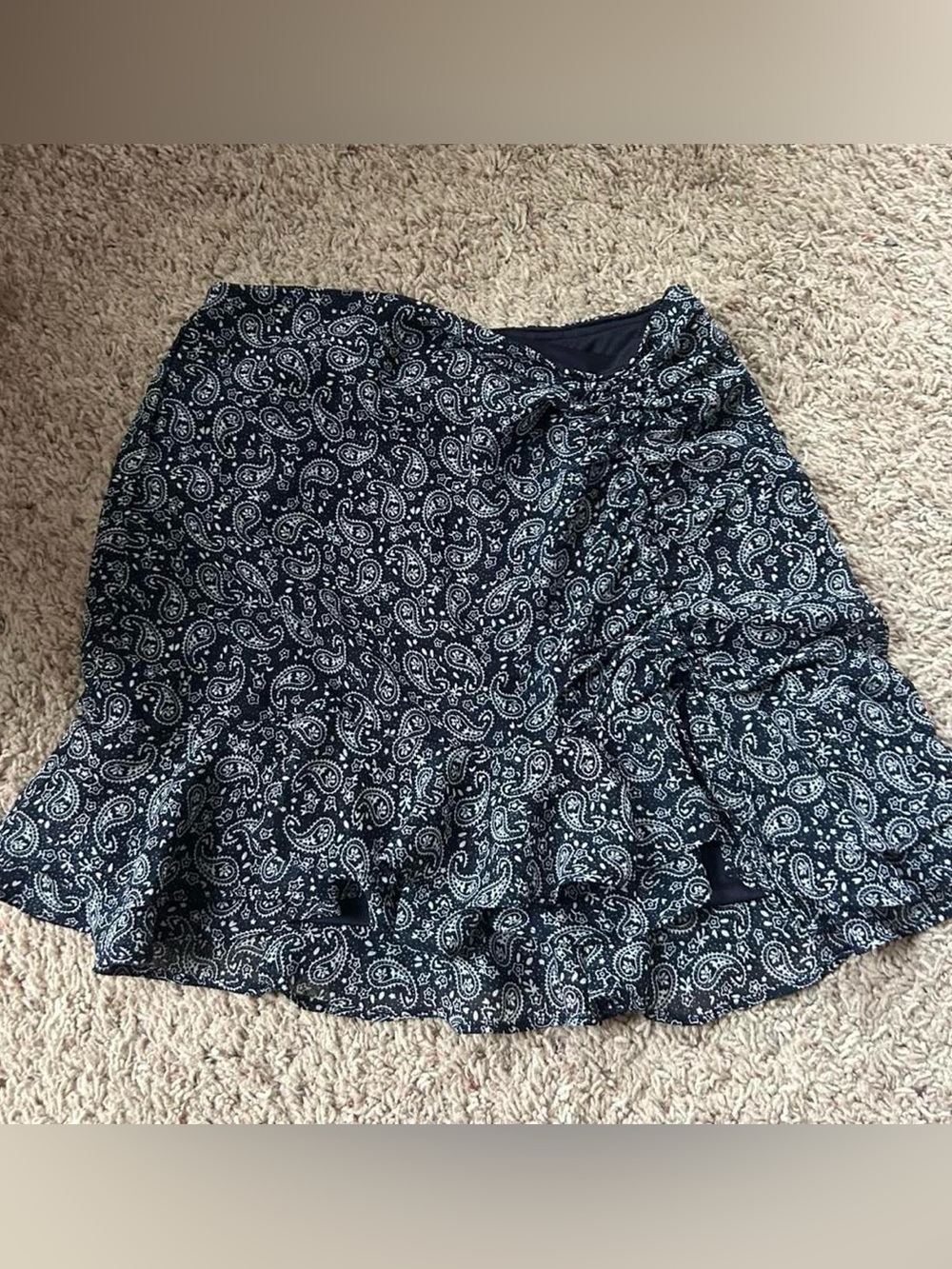 Cotton Candy Navy Blue Paisley Ruffle Mini Skirt